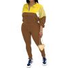 imagePINSV Womens 2 Piece Outfits Lapel Half Zip Long Sleeve Sweatshirts Sweatpants Tracksuit Casual SweatsuitsYellow Brown