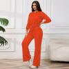 imagePINSV Womens 2 Piece Outfits Lapel Half Zip Sweatshirts Wide Leg Sweatpant Set Sweatsuit TracksuitOrange