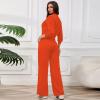 imagePINSV Womens 2 Piece Outfits Lapel Half Zip Sweatshirts Wide Leg Sweatpant Set Sweatsuit TracksuitOrange