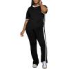 imagePINSV Womens 2 Piece Outfits Sets Casual Short Sleeve Top and Flare Pants Lounge Sets TracksuitBlack