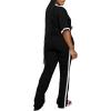 imagePINSV Womens 2 Piece Outfits Sets Casual Short Sleeve Top and Flare Pants Lounge Sets TracksuitBlack