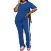 imagePINSV Womens 2 Piece Outfits Sets Casual Short Sleeve Top and Flare Pants Lounge Sets TracksuitBlue