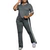 imagePINSV Womens 2 Piece Outfits Sets Casual Short Sleeve Top and Flare Pants Lounge Sets TracksuitGrey