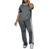 imagePINSV Womens 2 Piece Outfits Sets Casual Short Sleeve Top and Flare Pants Lounge Sets TracksuitGrey