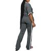 imagePINSV Womens 2 Piece Outfits Sets Casual Short Sleeve Top and Flare Pants Lounge Sets TracksuitGrey
