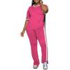 imagePINSV Womens 2 Piece Outfits Sets Casual Short Sleeve Top and Flare Pants Lounge Sets TracksuitRose Red