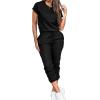 imagePINSV Womens 2 Piece Outfits Tracksuit Sets Short Sleeve Tops Jogger Pants with Pockets Black S