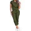imagePINSV Womens 2 Piece Outfits Tracksuit Sets Short Sleeve Tops Jogger Pants with Pockets Green S