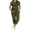imagePINSV Womens 2 Piece Outfits Tracksuit Sets Short Sleeve Tops Jogger Pants with Pockets Green S
