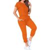 imagePINSV Womens 2 Piece Outfits Tracksuit Sets Short Sleeve Tops Jogger Pants with Pockets Orange 2XL