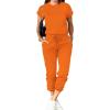 imagePINSV Womens 2 Piece Outfits Tracksuit Sets Short Sleeve Tops Jogger Pants with Pockets Orange 2XL