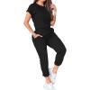 imagePINSV Womens 2 Piece Outfits Tracksuit Sets Short Sleeve Tops Jogger Pants with PocketsBlack