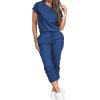 imagePINSV Womens 2 Piece Outfits Tracksuit Sets Short Sleeve Tops Jogger Pants with PocketsBlue