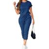 imagePINSV Womens 2 Piece Outfits Tracksuit Sets Short Sleeve Tops Jogger Pants with PocketsBlue