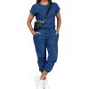 imagePINSV Womens 2 Piece Outfits Tracksuit Sets Short Sleeve Tops Jogger Pants with PocketsBlue