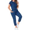 imagePINSV Womens 2 Piece Outfits Tracksuit Sets Short Sleeve Tops Jogger Pants with PocketsBlue
