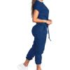 imagePINSV Womens 2 Piece Outfits Tracksuit Sets Short Sleeve Tops Jogger Pants with PocketsBlue