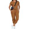 imagePINSV Womens 2 Piece Outfits Tracksuit Sets Short Sleeve Tops Jogger Pants with PocketsBrown