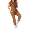 imagePINSV Womens 2 Piece Outfits Tracksuit Sets Short Sleeve Tops Jogger Pants with PocketsBrown