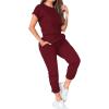 imagePINSV Womens 2 Piece Outfits Tracksuit Sets Short Sleeve Tops Jogger Pants with PocketsBurgundy