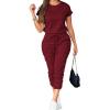 imagePINSV Womens 2 Piece Outfits Tracksuit Sets Short Sleeve Tops Jogger Pants with PocketsBurgundy