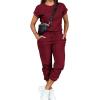 imagePINSV Womens 2 Piece Outfits Tracksuit Sets Short Sleeve Tops Jogger Pants with PocketsBurgundy