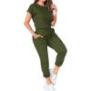 imagePINSV Womens 2 Piece Outfits Tracksuit Sets Short Sleeve Tops Jogger Pants with PocketsGreen