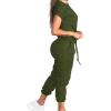 imagePINSV Womens 2 Piece Outfits Tracksuit Sets Short Sleeve Tops Jogger Pants with PocketsGreen