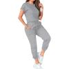 imagePINSV Womens 2 Piece Outfits Tracksuit Sets Short Sleeve Tops Jogger Pants with PocketsGrey