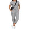 imagePINSV Womens 2 Piece Outfits Tracksuit Sets Short Sleeve Tops Jogger Pants with PocketsGrey