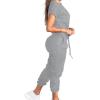 imagePINSV Womens 2 Piece Outfits Tracksuit Sets Short Sleeve Tops Jogger Pants with PocketsGrey