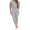 imagePINSV Womens 2 Piece Outfits Tracksuit Sets Short Sleeve Tops Jogger Pants with PocketsGrey