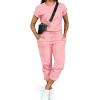imagePINSV Womens 2 Piece Outfits Tracksuit Sets Short Sleeve Tops Jogger Pants with PocketsPink