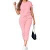 imagePINSV Womens 2 Piece Outfits Tracksuit Sets Short Sleeve Tops Jogger Pants with PocketsPink
