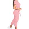 imagePINSV Womens 2 Piece Outfits Tracksuit Sets Short Sleeve Tops Jogger Pants with PocketsPink