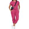 imagePINSV Womens 2 Piece Outfits Tracksuit Sets Short Sleeve Tops Jogger Pants with PocketsRose Red