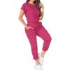 imagePINSV Womens 2 Piece Outfits Tracksuit Sets Short Sleeve Tops Jogger Pants with PocketsRose Red