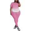imagePINSV Womens Plus Size 2 Piece Outfits Tracksuits Short Sleeve Top Pants Sets Sweatsuits Pink Gradient 3XL