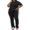 imagePINSV Womens Plus Size Sets 2 Piece Outfits Casual Short Sleeve Top and Flare Pants TracksuitBlack