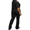 imagePINSV Womens Plus Size Sets 2 Piece Outfits Casual Short Sleeve Top and Flare Pants TracksuitBlack