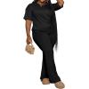 imagePINSV Womens Plus Size Sets 2 Piece Outfits Casual Short Sleeve Top and Flare Pants TracksuitBlack