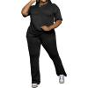imagePINSV Womens Plus Size Sets 2 Piece Outfits Casual Short Sleeve Top and Flare Pants TracksuitBlack