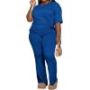 imagePINSV Womens Plus Size Sets 2 Piece Outfits Casual Short Sleeve Top and Flare Pants TracksuitBlue