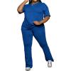 imagePINSV Womens Plus Size Sets 2 Piece Outfits Casual Short Sleeve Top and Flare Pants TracksuitBlue