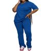 imagePINSV Womens Plus Size Sets 2 Piece Outfits Casual Short Sleeve Top and Flare Pants TracksuitBlue