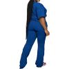 imagePINSV Womens Plus Size Sets 2 Piece Outfits Casual Short Sleeve Top and Flare Pants TracksuitBlue