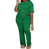 imagePINSV Womens Plus Size Sets 2 Piece Outfits Casual Short Sleeve Top and Flare Pants TracksuitGreen