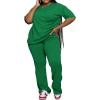 imagePINSV Womens Plus Size Sets 2 Piece Outfits Casual Short Sleeve Top and Flare Pants TracksuitGreen