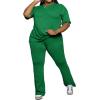 imagePINSV Womens Plus Size Sets 2 Piece Outfits Casual Short Sleeve Top and Flare Pants TracksuitGreen
