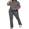 imagePINSV Womens Plus Size Sets 2 Piece Outfits Casual Short Sleeve Top and Flare Pants TracksuitGrey